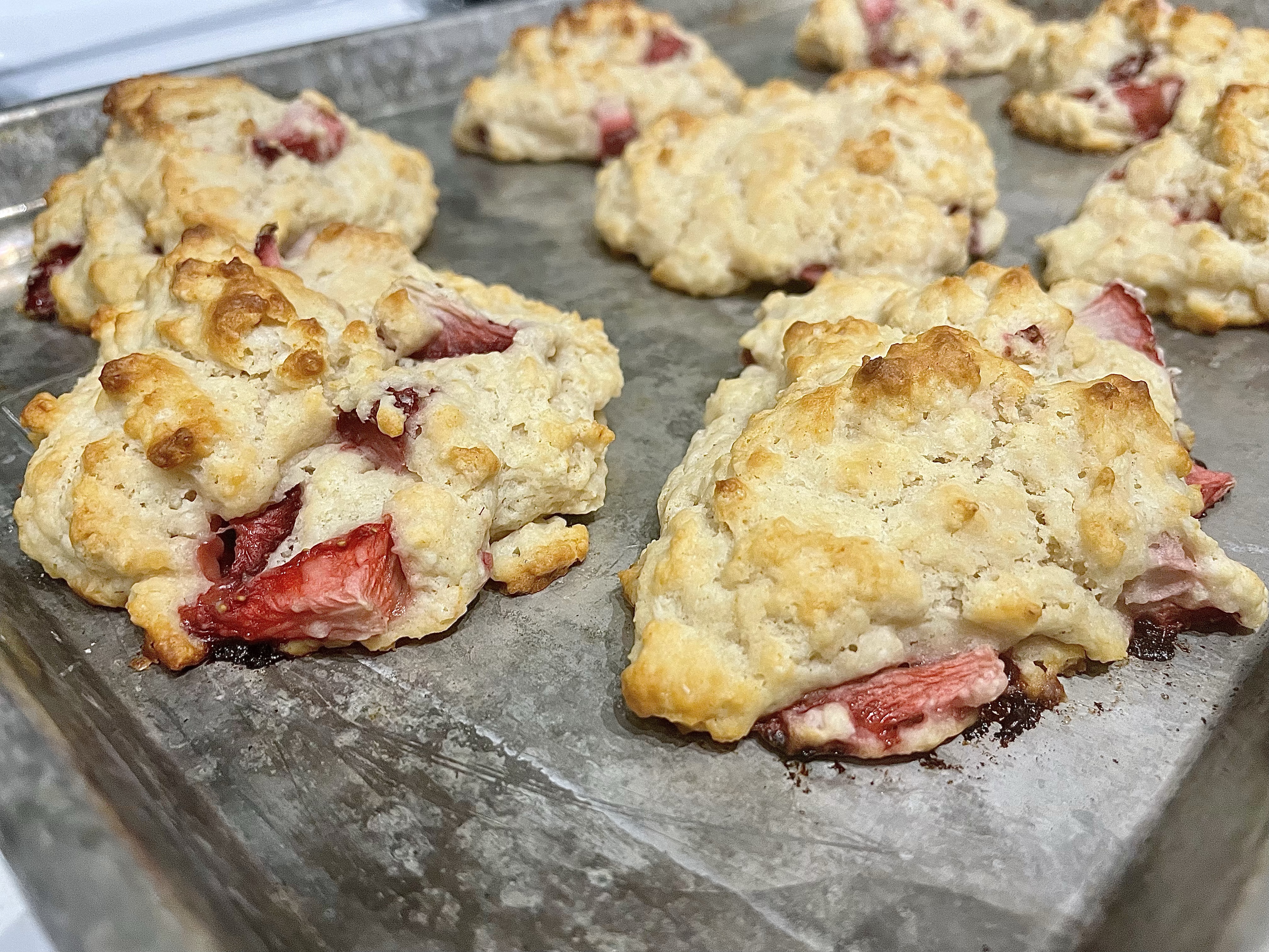 showing you what the strawberry biscuits look like after making the recipe